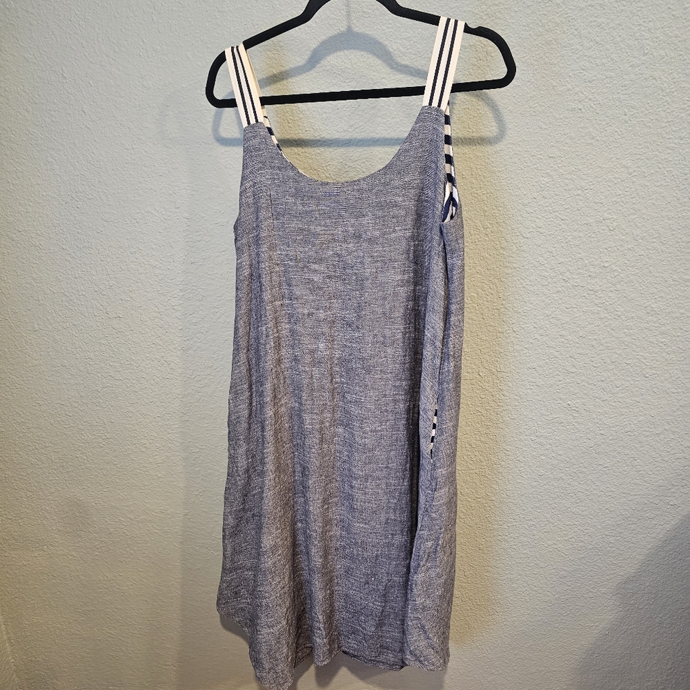 Isabella Sinclair Linen Blend Sleeveles Dress Pockets Size M Asymmetrical Hem